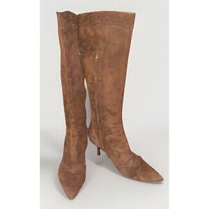 Salvatore Ferragamo Brown Suede Knee-High Stiletto Boots Pointed Toe 9 B Italy